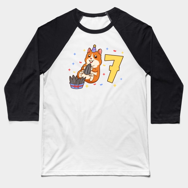 I am 7 with hamster - kids birthday 7 years old Baseball T-Shirt by Modern Medieval Design